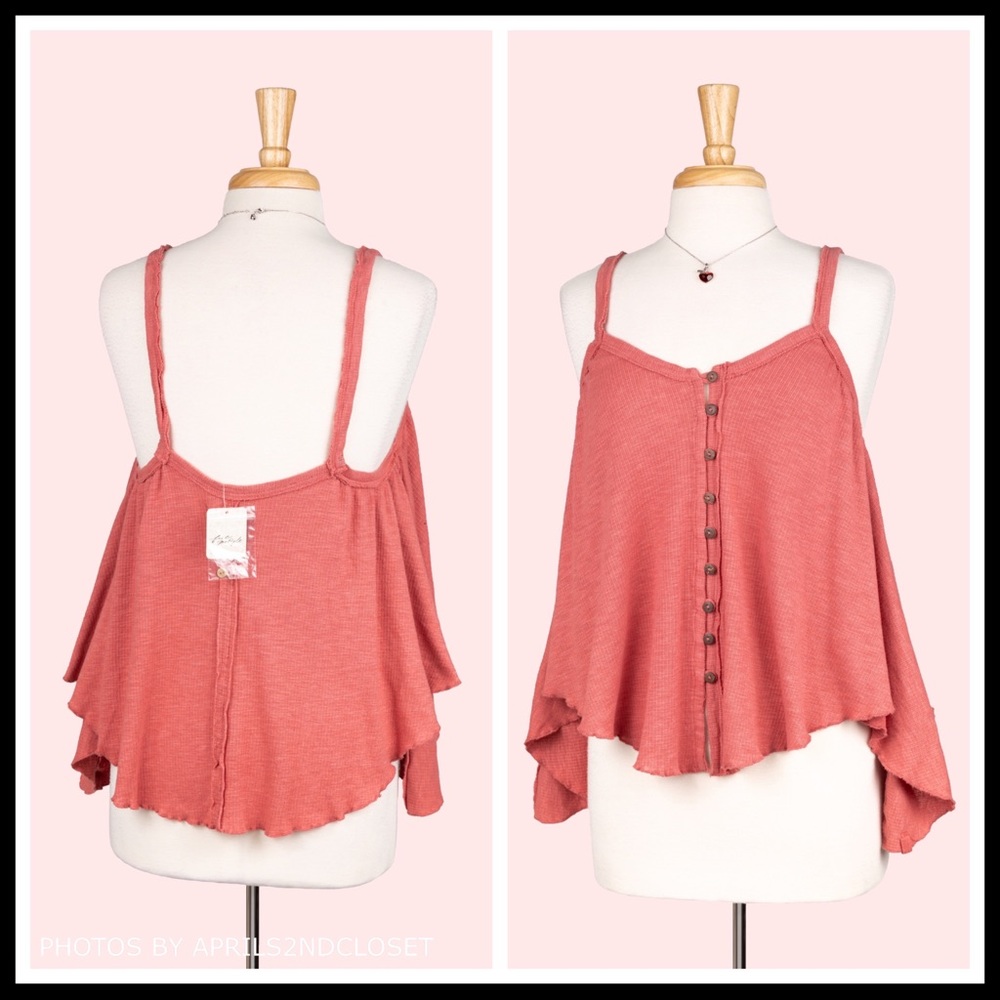 FREE PEOPLE BOHO FLOWY TOP BUTTON DOWN TANK SLEEVELESS BOHEMIAN KNIT TOP A3C - Picture 3 of 16